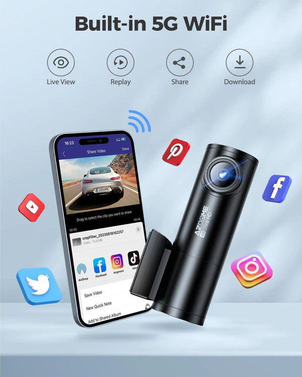 AZDOME M300S 2CH Dash Cam 4K with 5.8G WiFi GPS Voice Control WDR Night Vision 24H Parking Mode