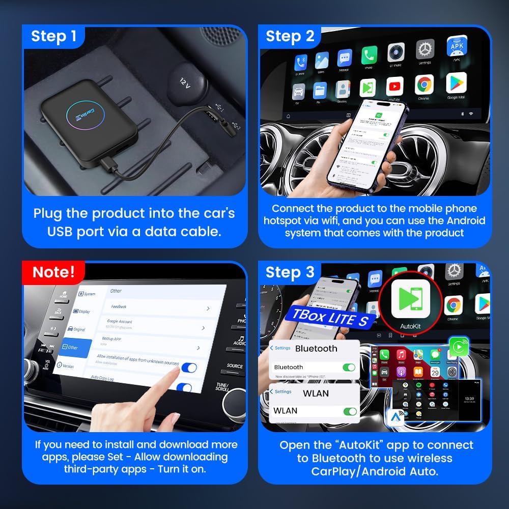 CarlinKit AIBOX-Lite Multimedia Box, 3 in 1 Android Playstore Netflix YouTube - Wireless Carplay Android Auto