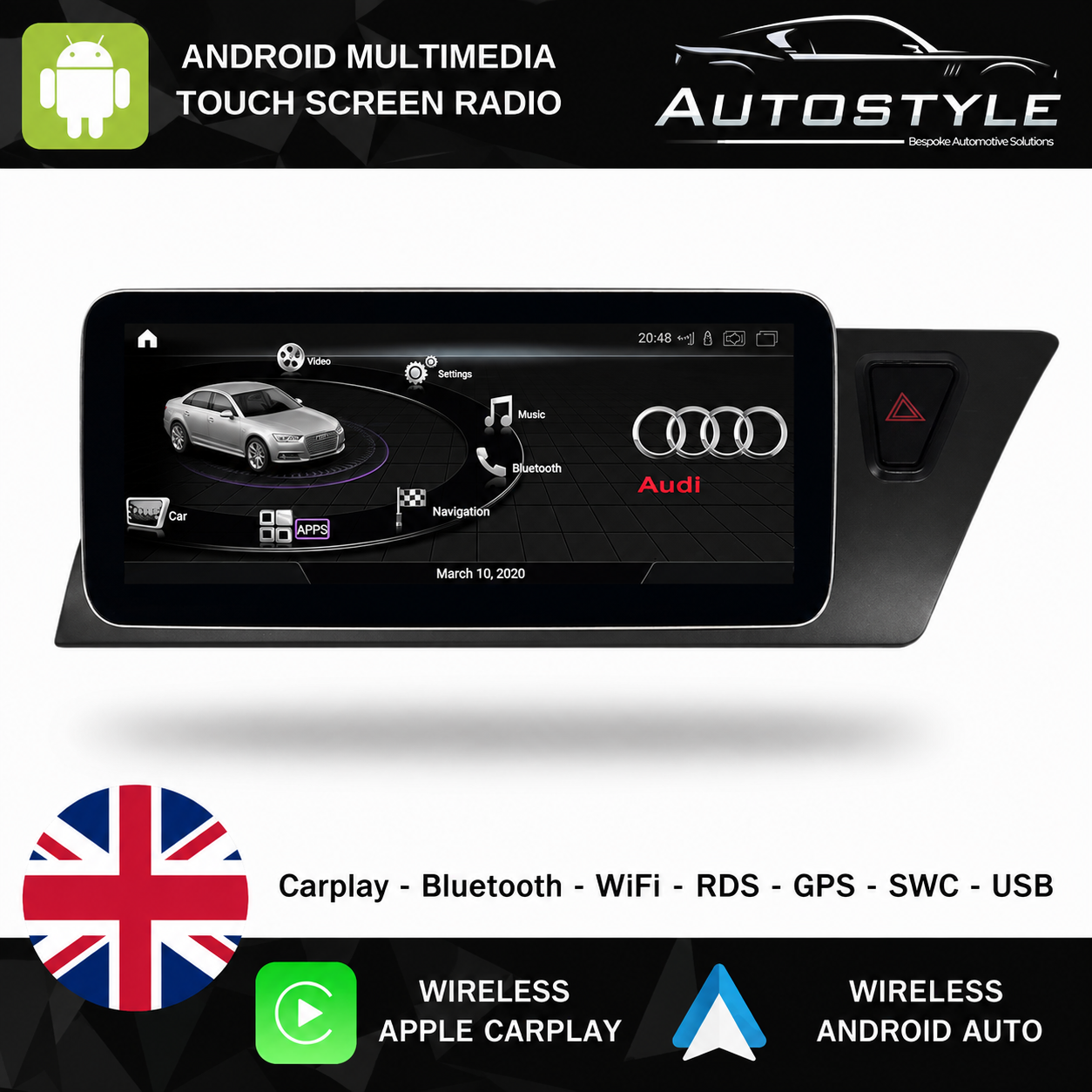 Audi A5 (2009-2016) Apple CarPlay Android Auto 10.25" Touch Screen RHD