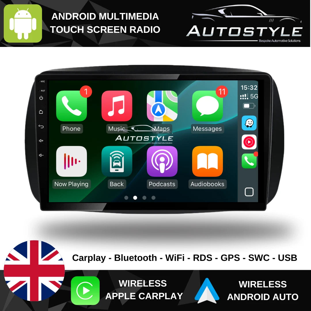 Mercedes-Benz Smart forTwo Apple Carplay / Android Auto 9" Stereo Upgrade 2014-2021