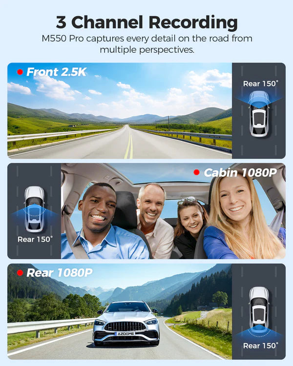 AZDOME M550Pro 3CH Dash Cam 4K with 5G WiFi, 3.19" Screen IR Night Vision 24H Parking Mode