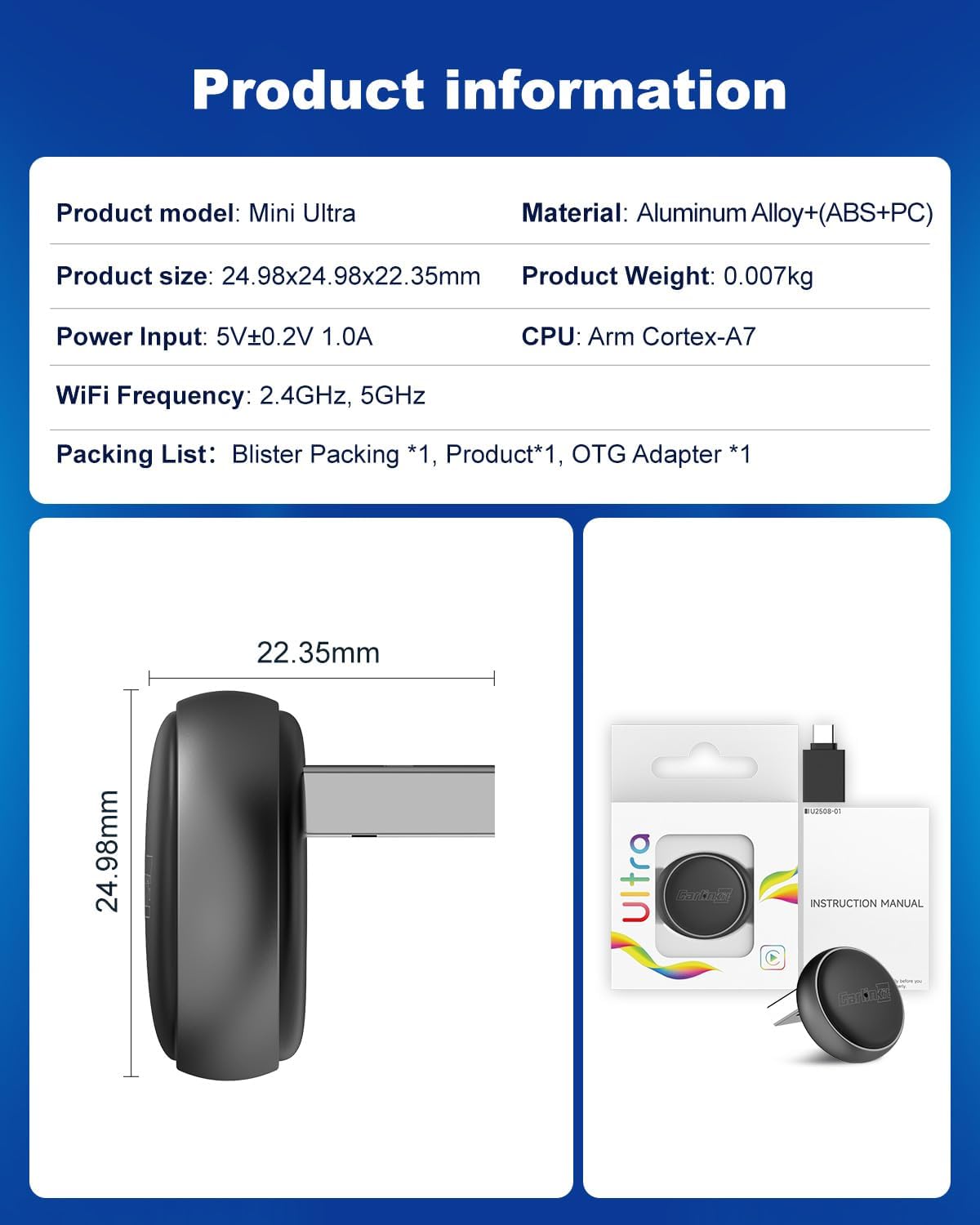 CarlinKit MINI Ultra 3 Wireless Adapter - Converts wired CarPlay/Android Auto to wireless