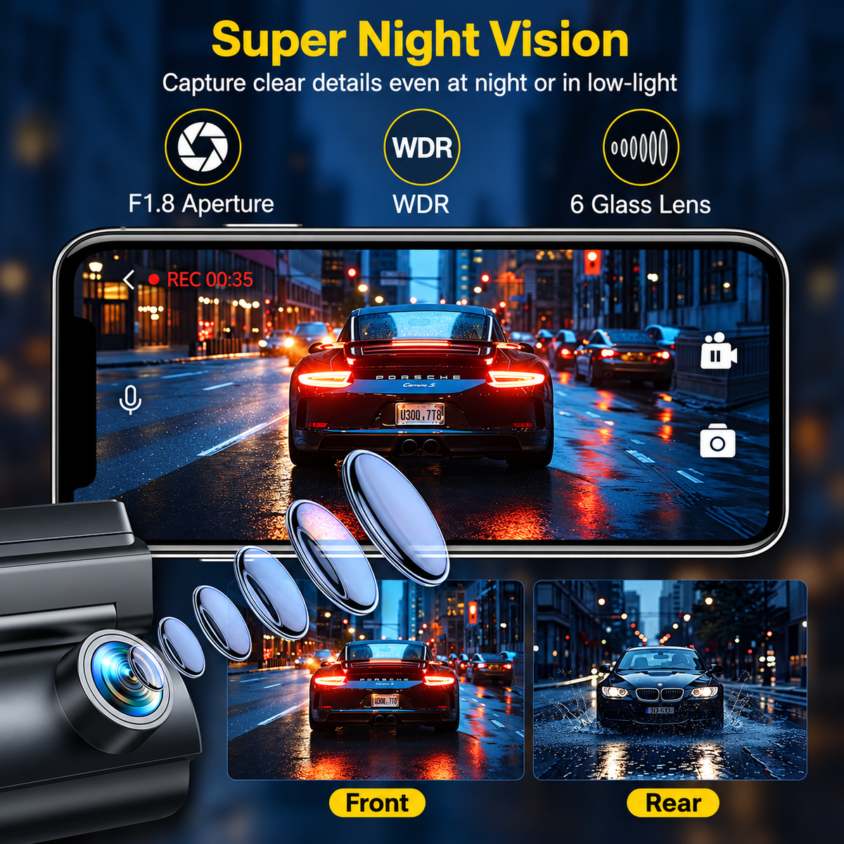GKU 4K Dash Cam Front and Rear, 5GHz WiFi GPS, 64GB SD Card Included