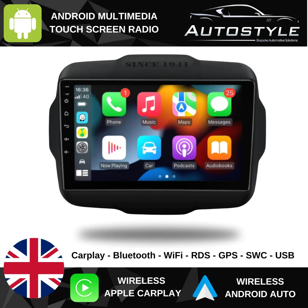 Jeep Renegade Apple Carplay / Android Auto 10" Stereo Upgrade 2014-2021