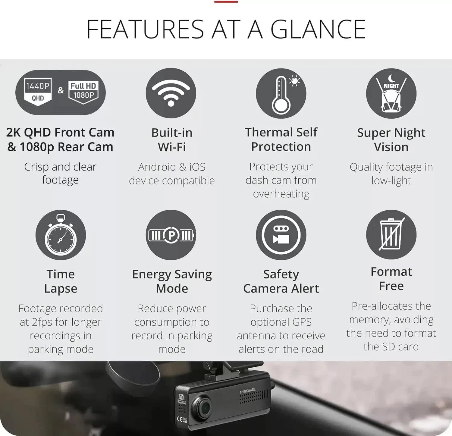 Thinkware Dash Cam Q200 2K Camera Dash Camera
