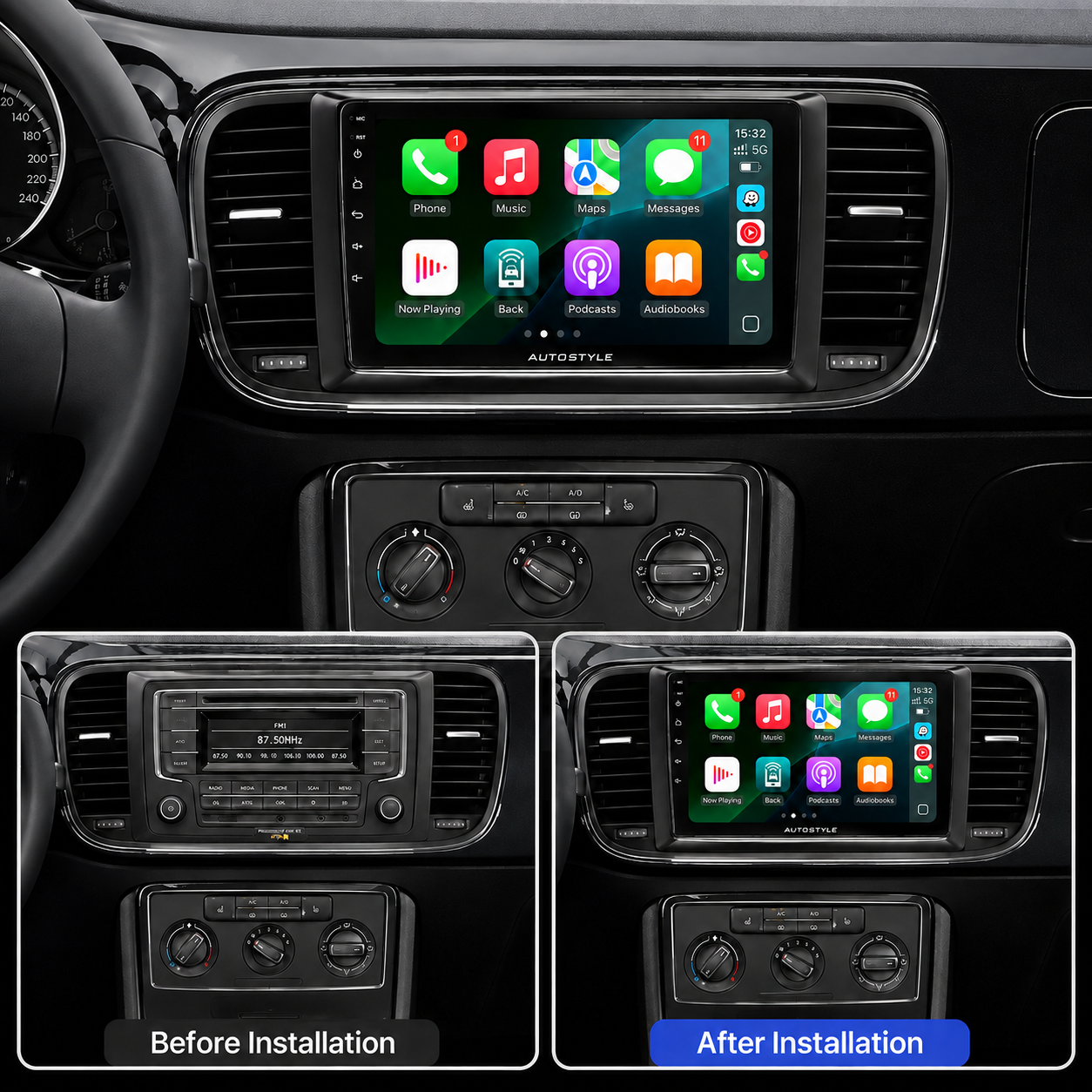 VW Beetle Apple Carplay / Android Auto 9" Stereo Upgrade 2011-2019