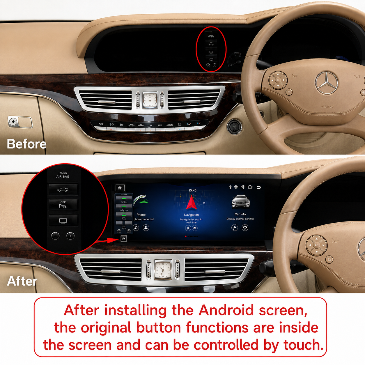 Mercedes-Benz S Class W221 (2005-2013) Apple CarPlay Android Auto 10.25" Touch Screen RHD